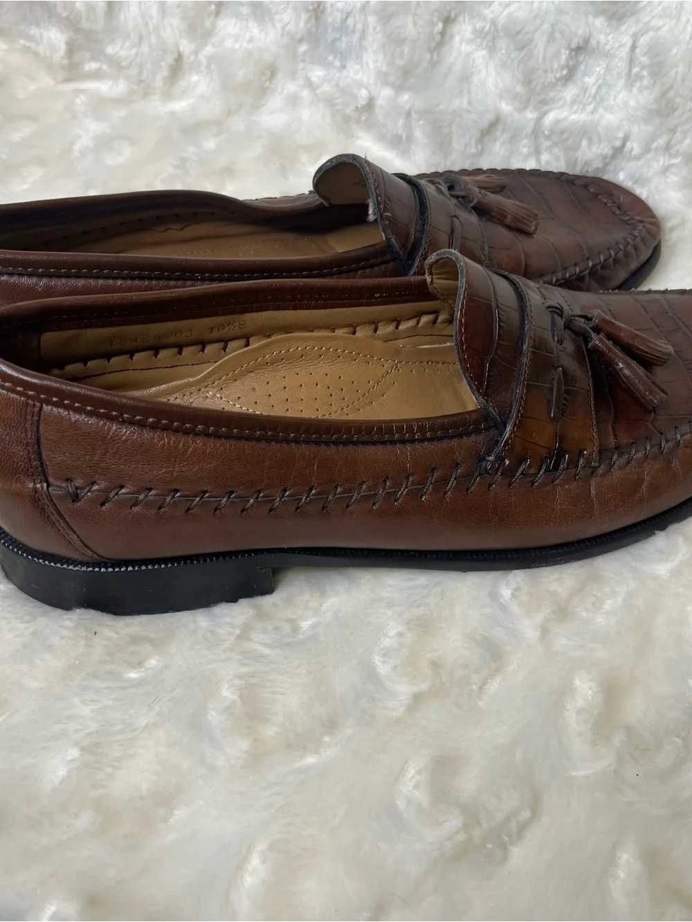 Vintage Florsheim Leather Pisa Moc Toe Tassel Crocodile Print Loafers Size 10.5B